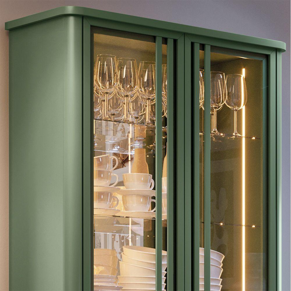 Cristaleira Decorativo Com Led Portas De Vidro Texas Verde Pistache G26 - Gran Belo - 7