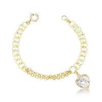 Pulseira Elos Duplos E Elo Português Com Pingente Coração Banhado A Ouro 18k - 1