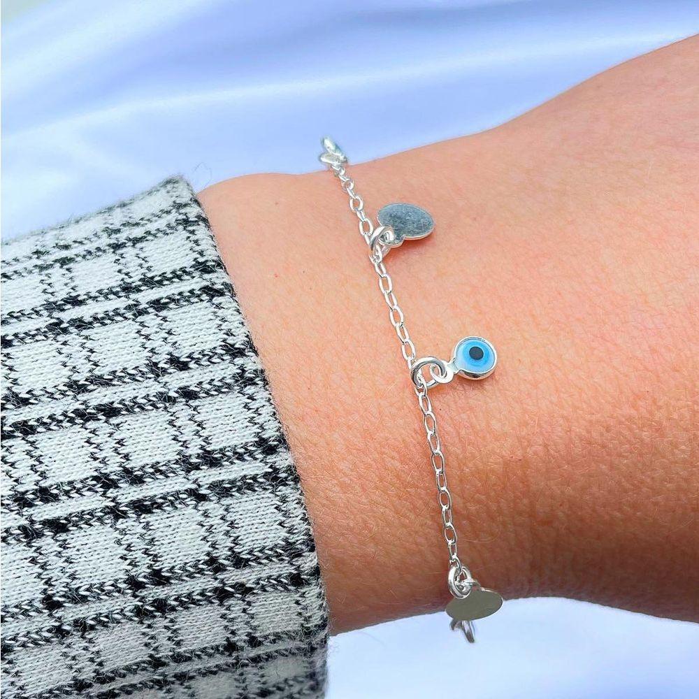 Pulseira Com Olho Grego E Chapinhas Prata 925 - 2