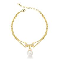 Pulseira Delicada Com Perola Sintética E Zircônio Banhada A Ouro 18k - 1