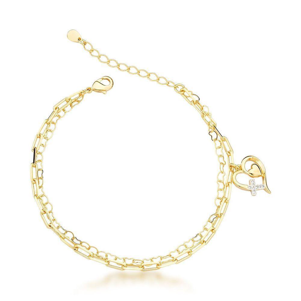 Pulseira Dupla Com Coração Banhado A Ouro 18k - 1