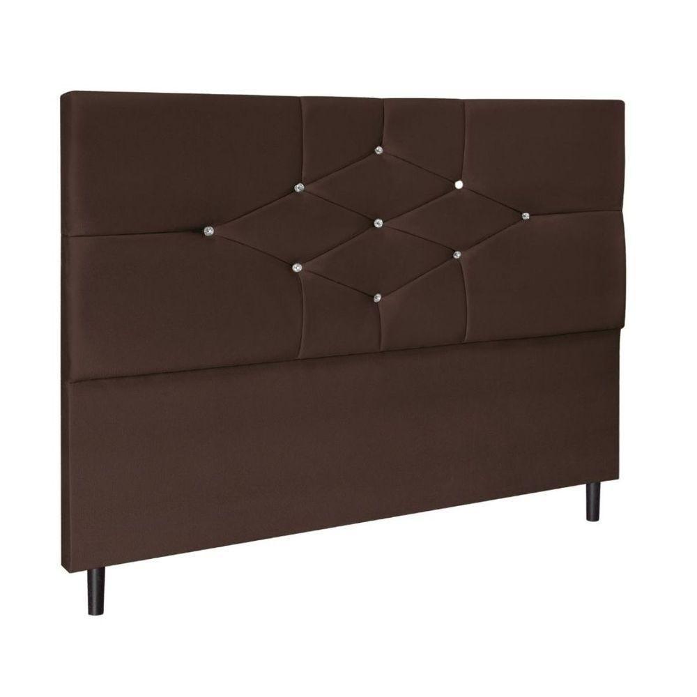Cabeceira Estofada Cama Casal 140 Cm Virgínia Suede Marrom - 1