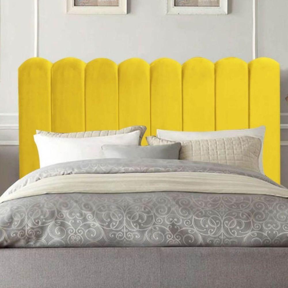 Cabeceira Nuvem Cama Box Solteiro 90cm Alanis Suede Amarelo - 2