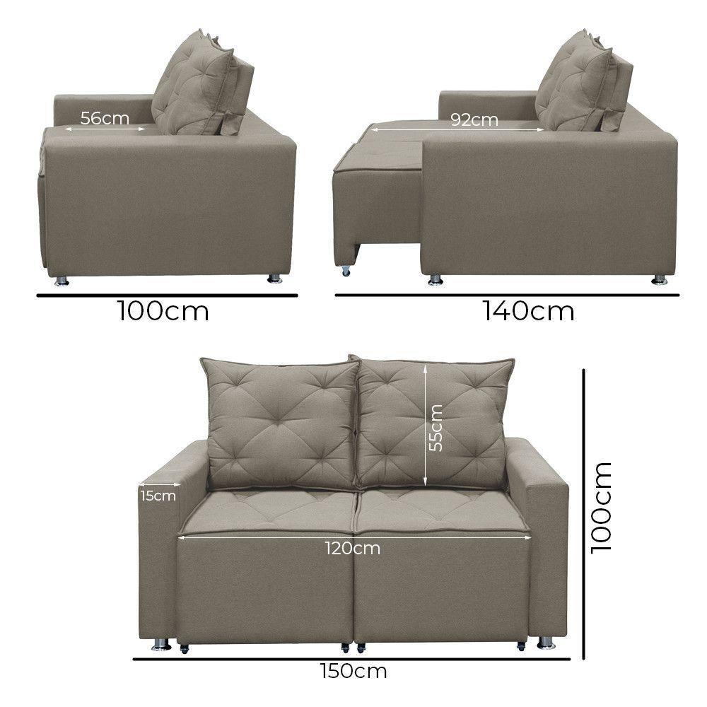 Sofá Retrátil E Reclinável 2 Lugares Bariloche 1.50cm C/ Molas - Linho Carvalho - 3