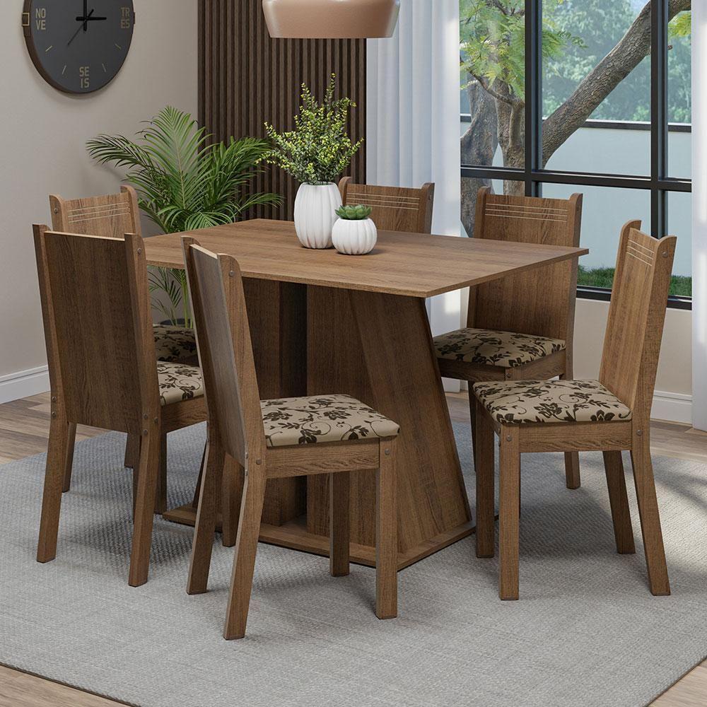 Conjunto Sala De Jantar Mesa Tampo De Madeira 6 Cadeiras Rustic/bege Marrom Sharon Madesa Rustic/bege Marrom - 1