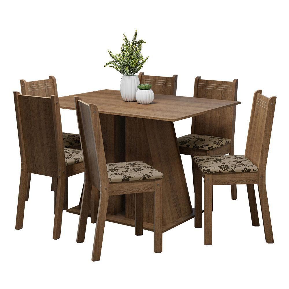 Conjunto Sala De Jantar Mesa Tampo De Madeira 6 Cadeiras Rustic/bege Marrom Sharon Madesa Rustic/bege Marrom - 7