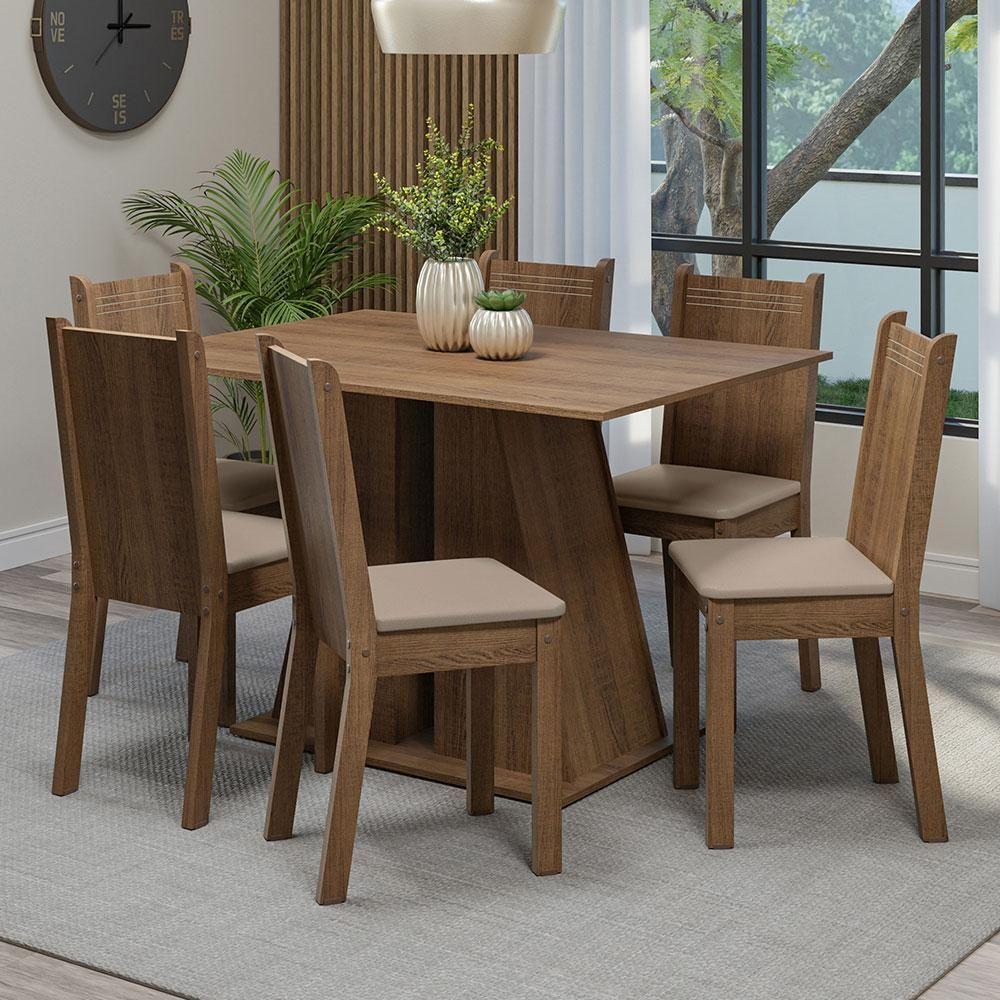 Conjunto Sala De Jantar Mesa Tampo De Madeira 6 Cadeiras Rustic/bege Sharon Madesa Rustic/sintético Bege - 1