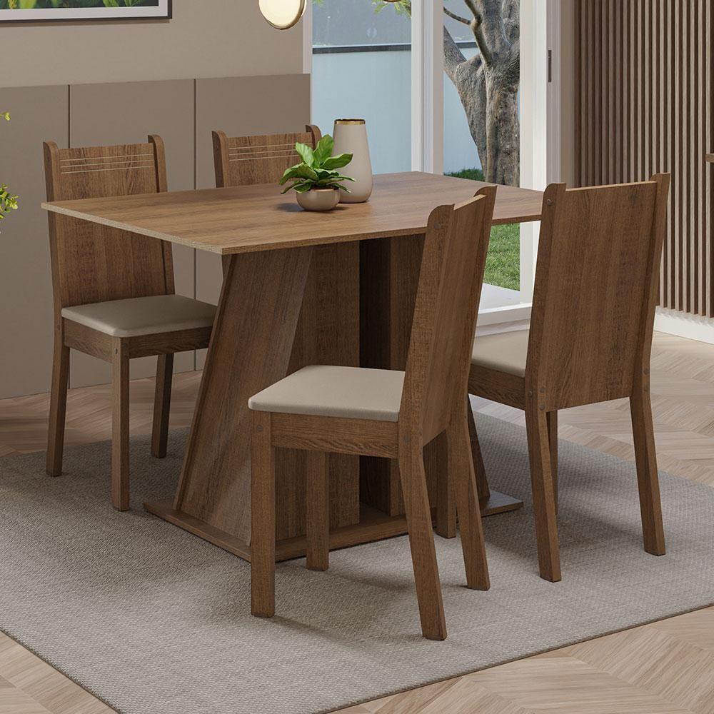 Conjunto Sala De Jantar Mesa Tampo De Madeira 4 Cadeiras Rustic/bege Marilyn Madesa Rustic/sintético Bege - 1