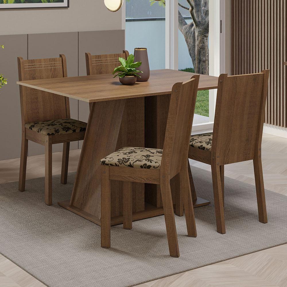 Conjunto Sala De Jantar Mesa Tampo De Madeira 4 Cadeiras Rustic/bege Marrom Marilyn Madesa Rustic/bege Marrom - 1