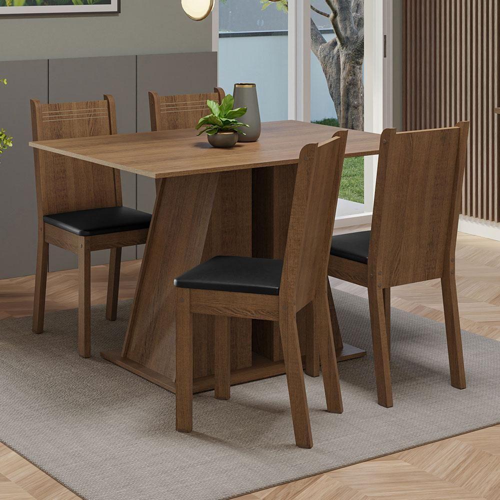 Conjunto Sala De Jantar Mesa Tampo De Madeira 4 Cadeiras Rustic/preto Marilyn Madesa Rustic/sintético Preto - 1