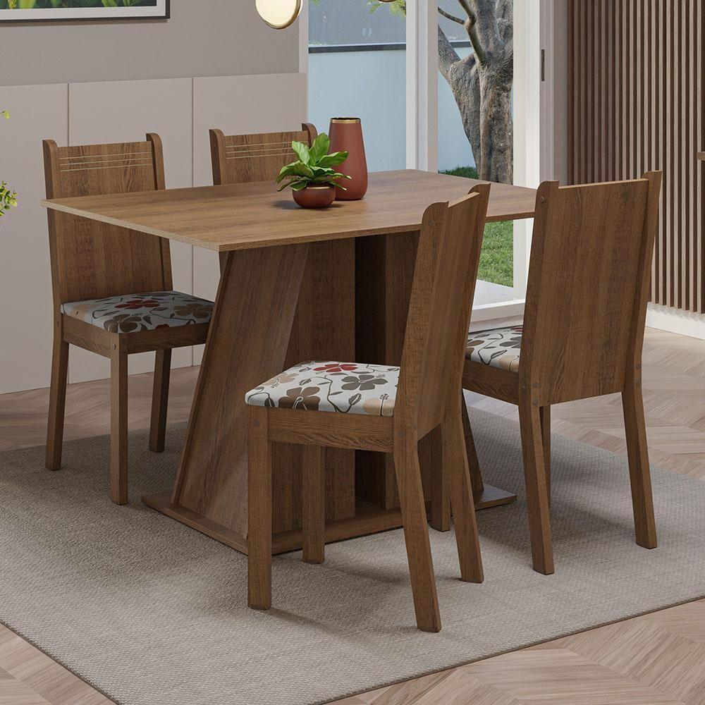 Conjunto Sala De Jantar Mesa Tampo De Madeira 4 Cadeiras Rustic/hibiscos Marilyn Madesa Rustic/hibiscos - 1