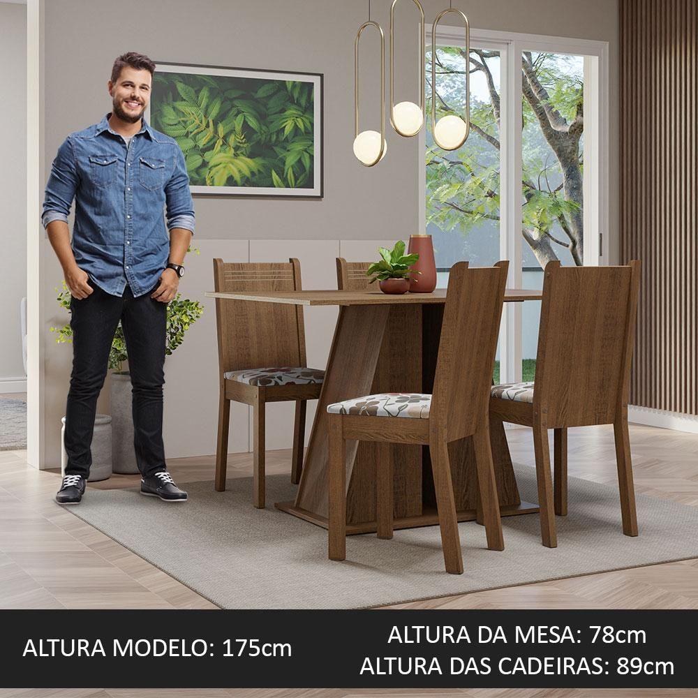 Conjunto Sala De Jantar Mesa Tampo De Madeira 4 Cadeiras Rustic/hibiscos Marilyn Madesa Rustic/hibiscos - 2