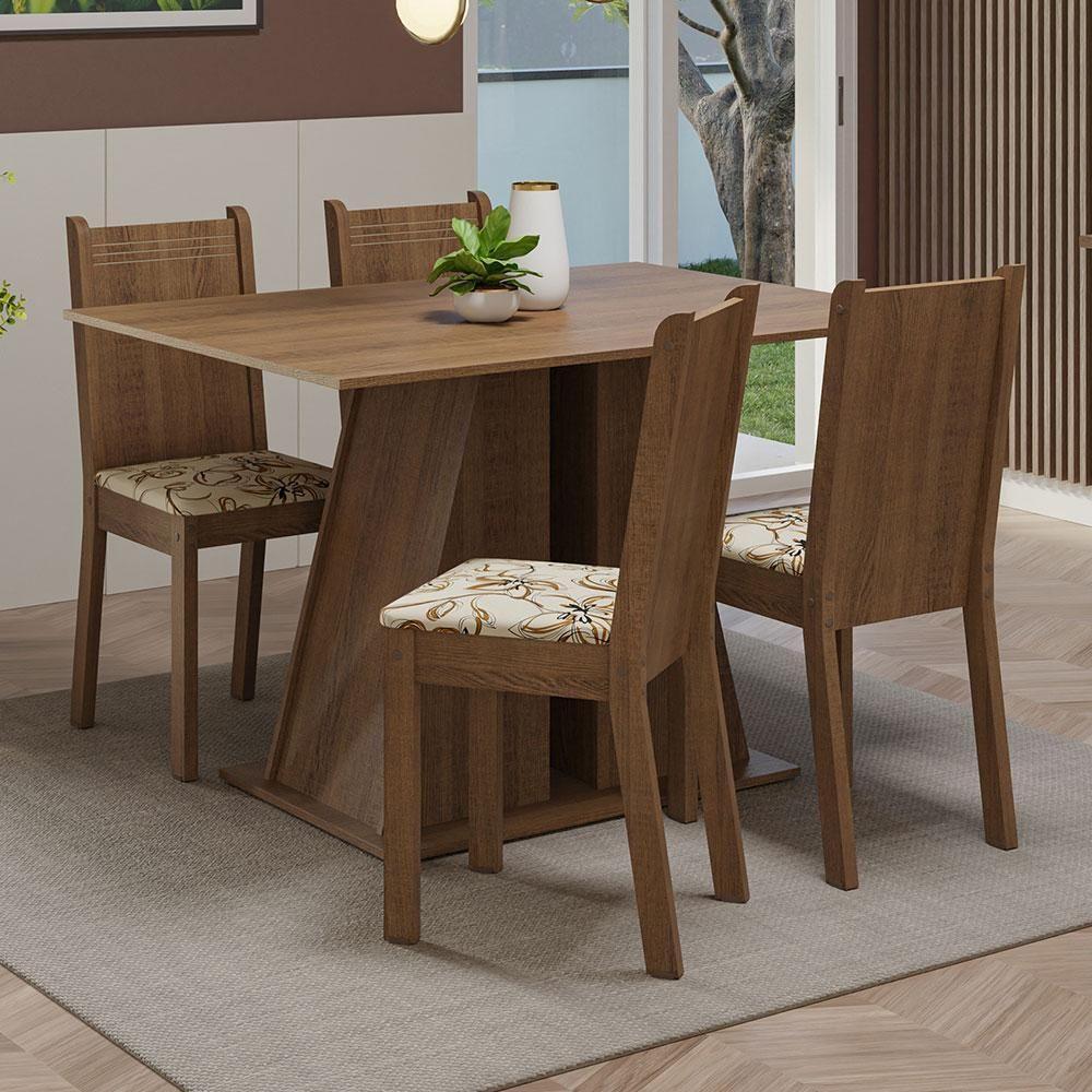 Conjunto Sala De Jantar Mesa Tampo De Madeira 4 Cadeiras Rustic/lírio Bege Marilyn Madesa Rustic/lírio Bege - 1