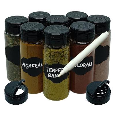 Pote Tempero Kit 8 Potes + 8 Etiquetas Adesivas Tampa Dupla