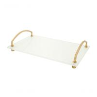 Bandeja Organizadora Bancada Vidro Branco 25x15 Alça Dourada - 1