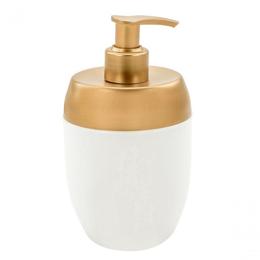 Dispenser Porta Sabonete Líquido Alcool Gel Acquaset Branco Dourado Banheiro Lavabo Casa Organização - 1