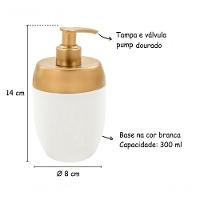Dispenser Porta Sabonete Líquido Alcool Gel Acquaset Branco Dourado Banheiro Lavabo Casa Organização - 2