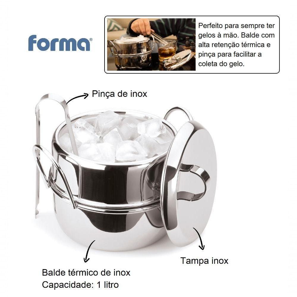 Balde De Gelo Térmico Inox Com Pinça Tampa 1l Drinks Bar - 3