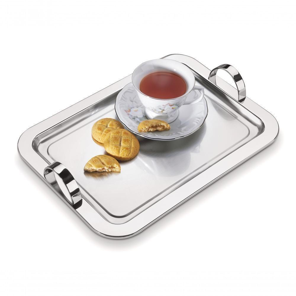 Bandeja Retangular Inox Com Alças 34x25 Café Chá Decorativa - 1