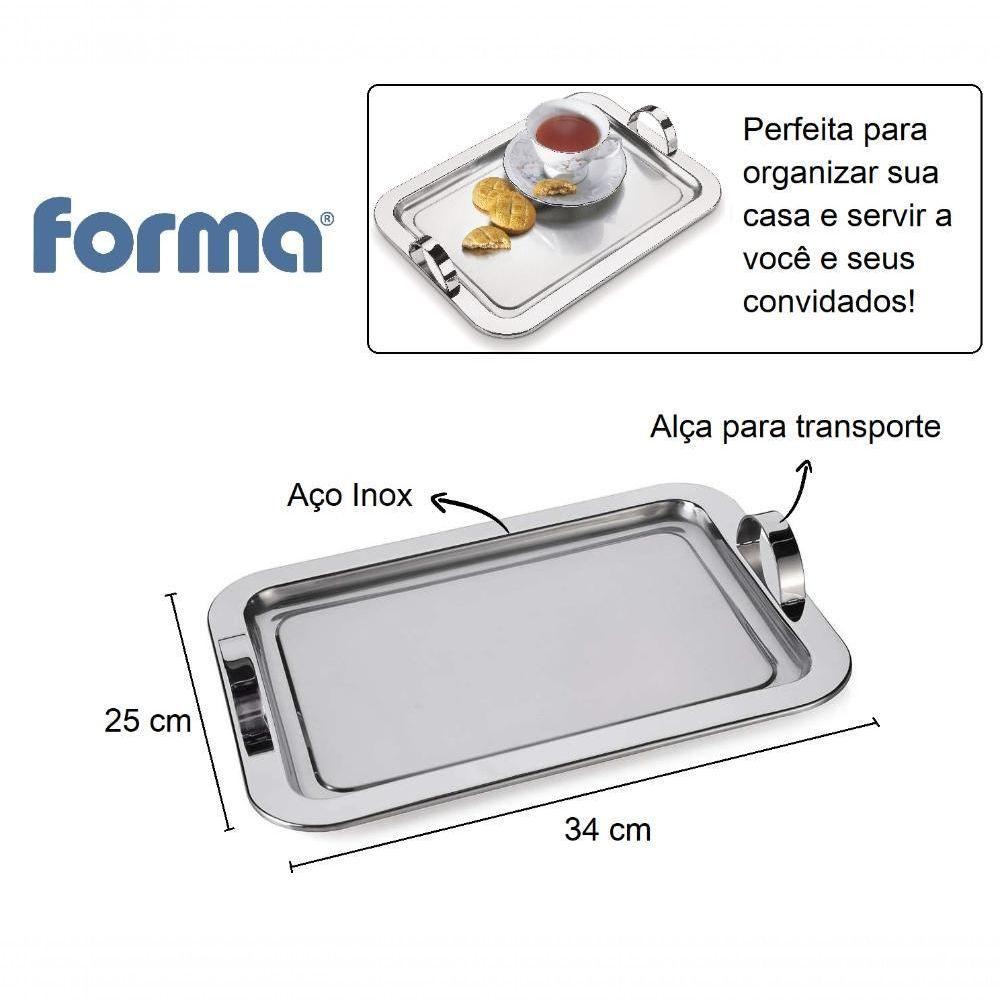 Bandeja Retangular Inox Com Alças 34x25 Café Chá Decorativa - 2