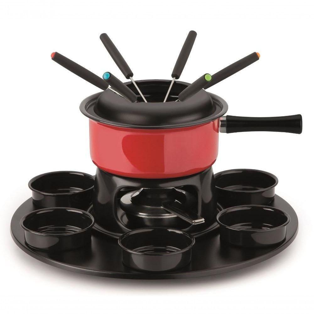 Aparelho De Fondue Lugano Carroussel 18 Peças Esmaltado 1,4 Litros Carne Queijo Chocolate Frutas - 1