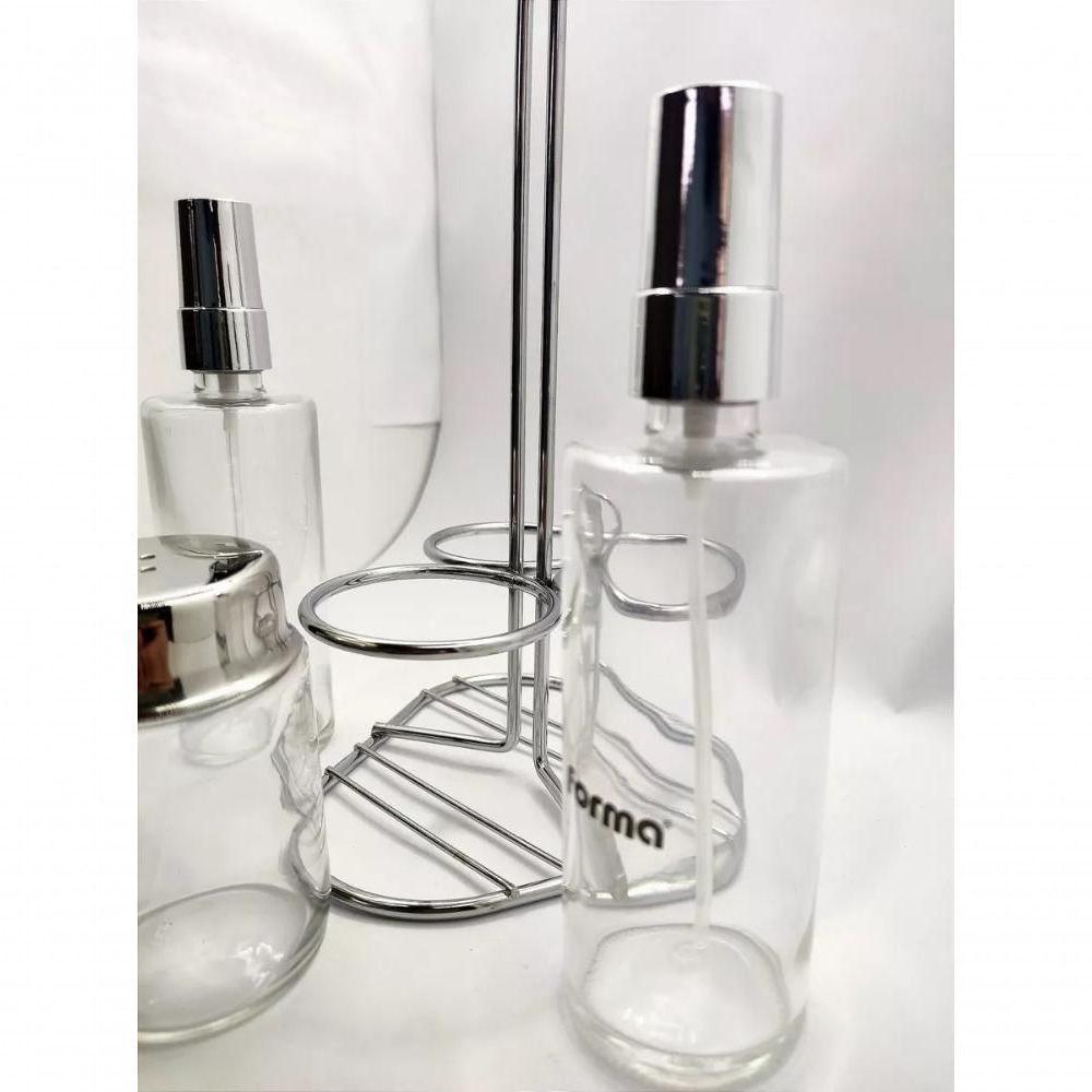 Galheteiro De Vidro Spray Base Inox Kit Saleiro Vinagre Azeite Galheta Vinagreiro Azeiteiro - 3