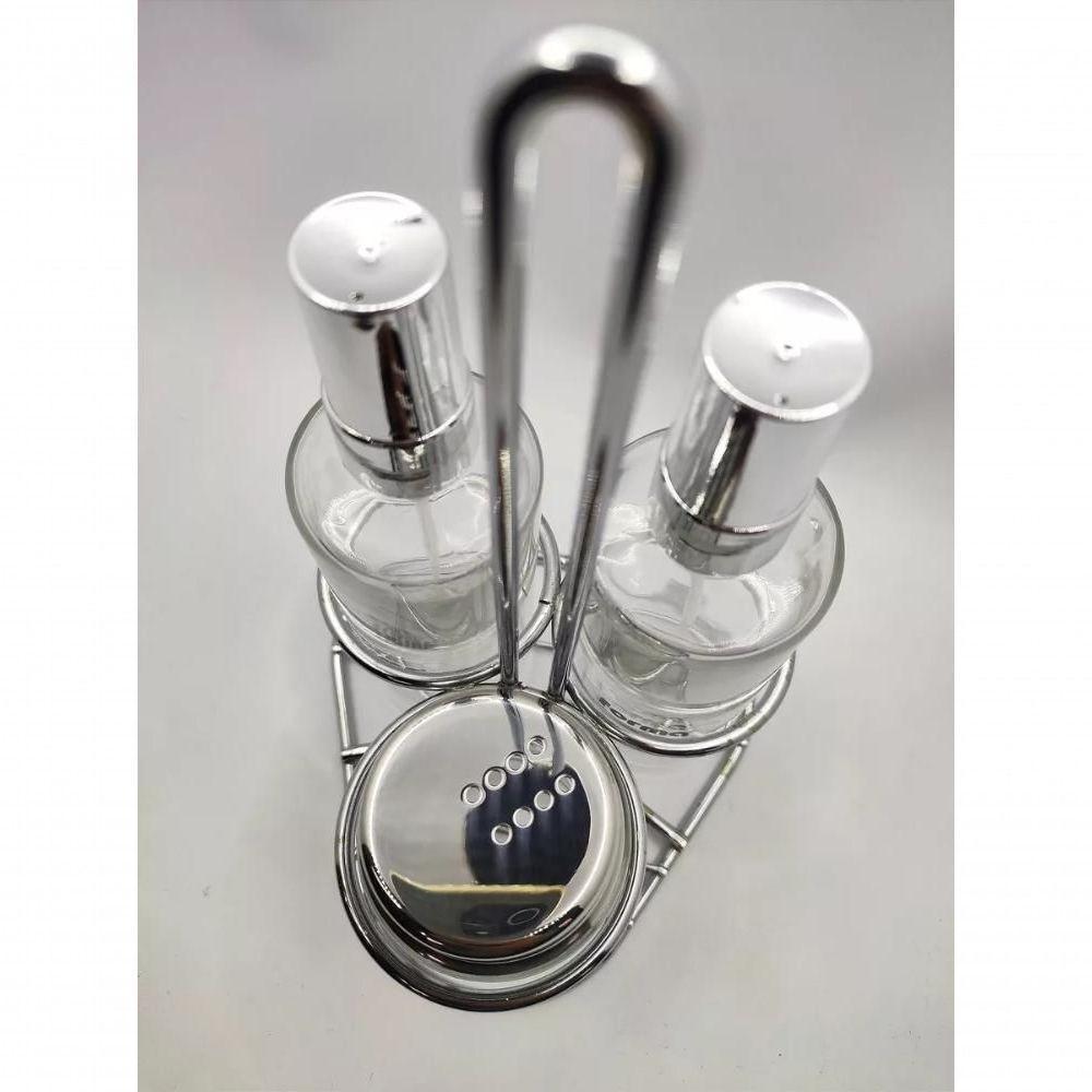 Galheteiro De Vidro Spray Base Inox Kit Saleiro Vinagre Azeite Galheta Vinagreiro Azeiteiro - 4
