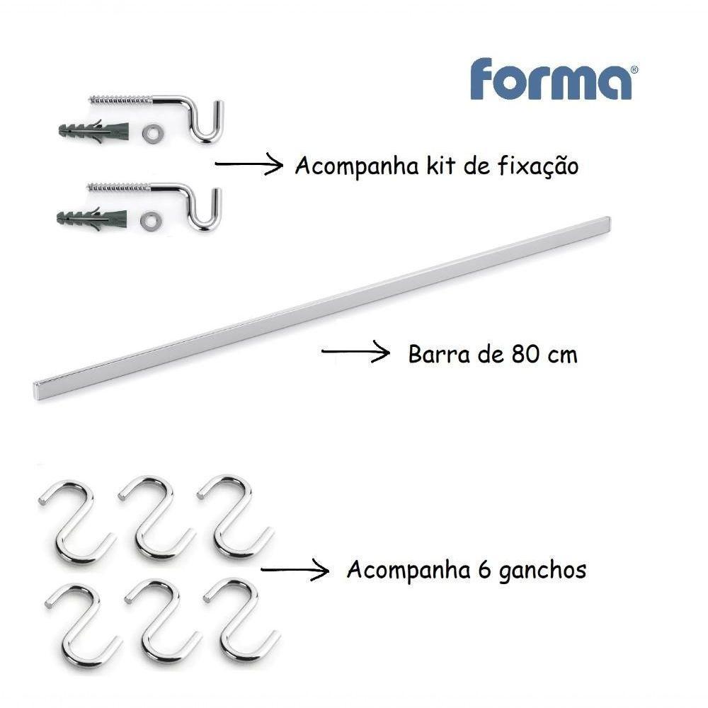 Barra De Parede Cozinha 6 Ganchos 80cm Com Kit Instalação - 2