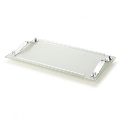 Bandeja De Vidro Branca Perolizada Com Alça 45x30 Grande Aparador Bebidas Bar Organizador Decorativa