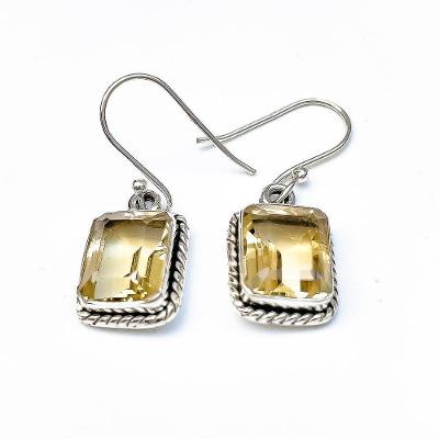 Brinco Com Gancho Pedra Natural Prata 925 - Citrino