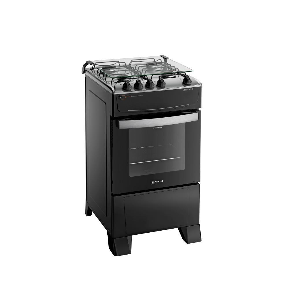 Fogão 4 Bocas Preto Com Mesa Inox Atlas Atenas Bivolt - 1