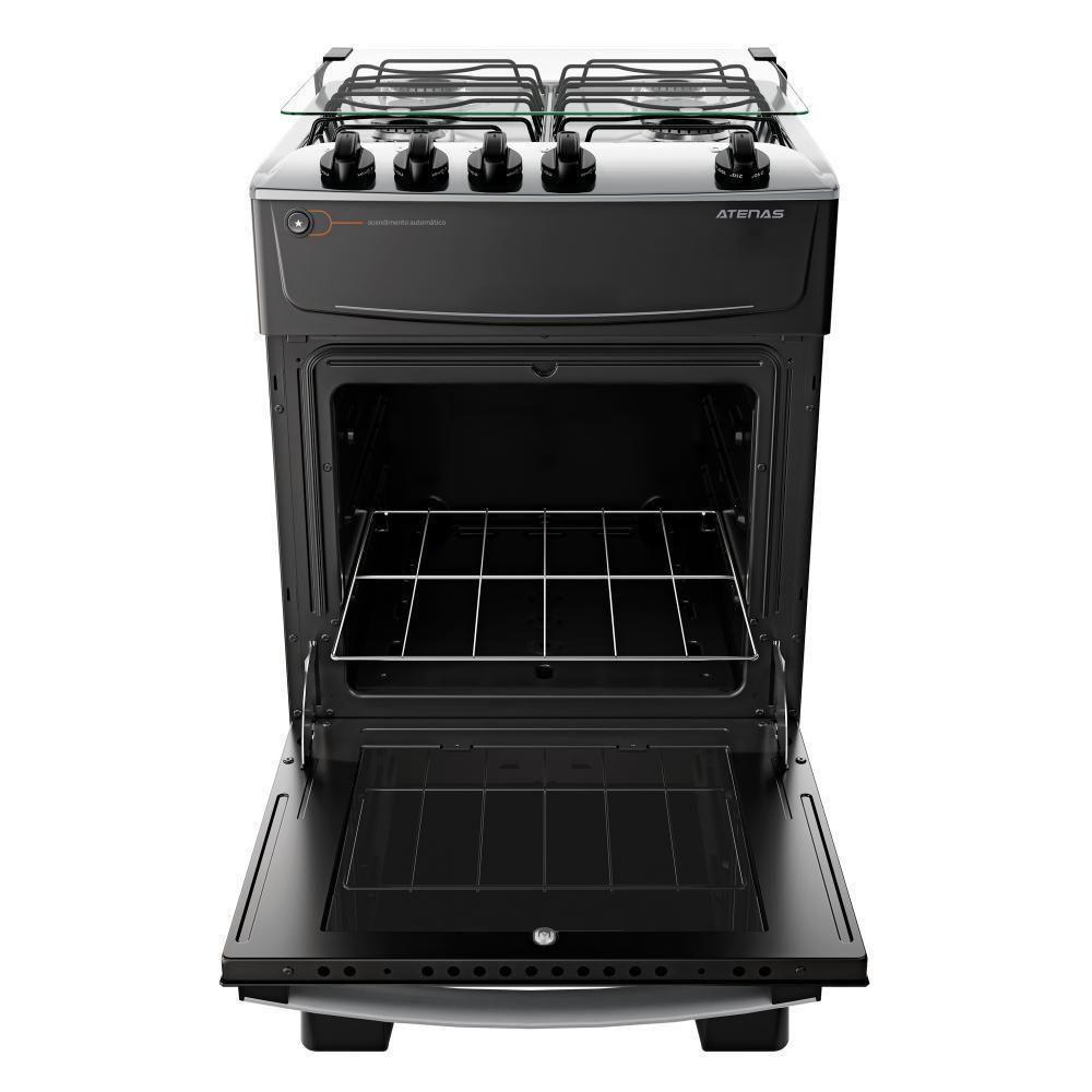 Fogão 4 Bocas Preto Com Mesa Inox Atlas Atenas Bivolt - 4