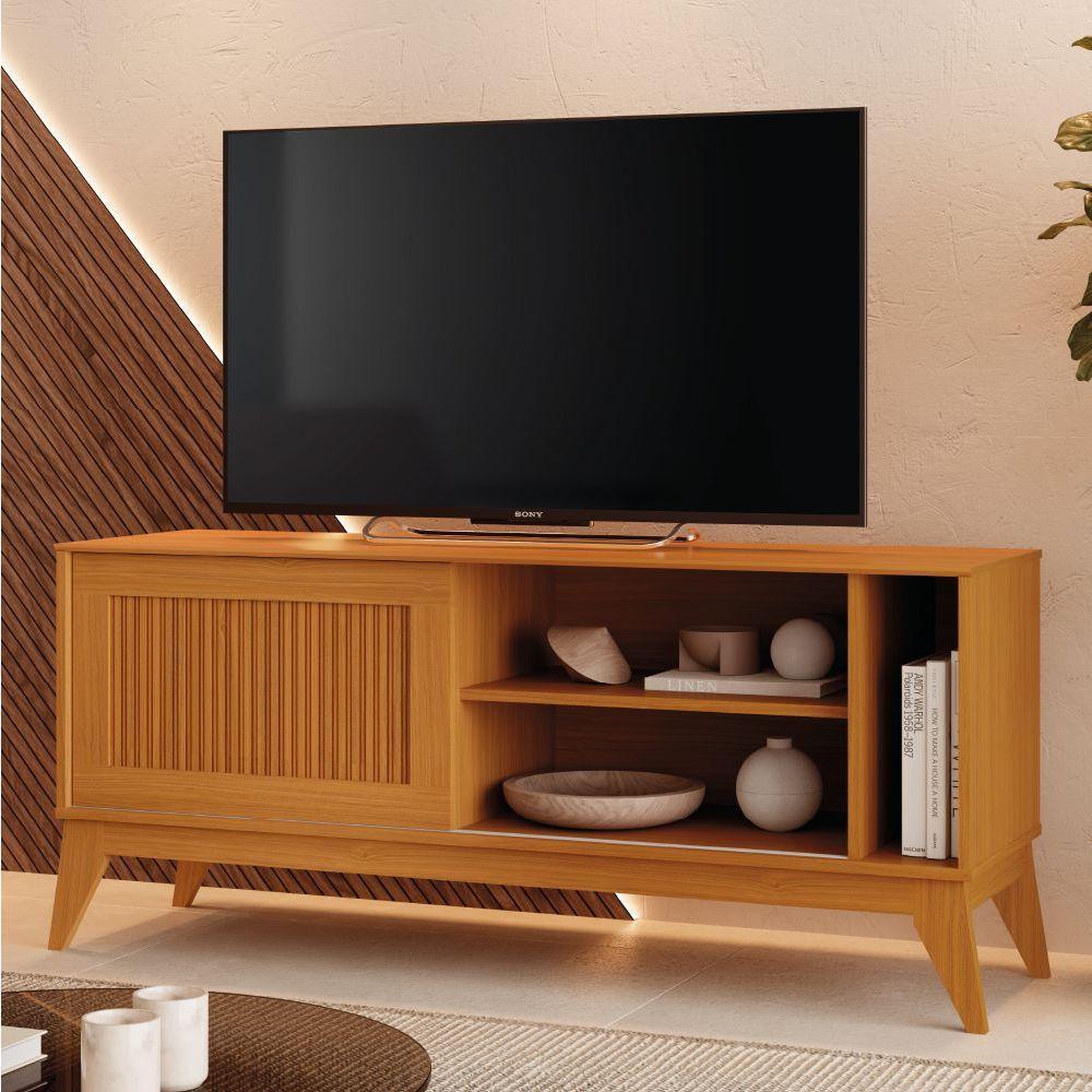 Rack Bancada Para Tv Até 55 Polegadas 1,36m Ripado Impressão 3d 1 Porta Cedro Aruba Edn Cedro - 2