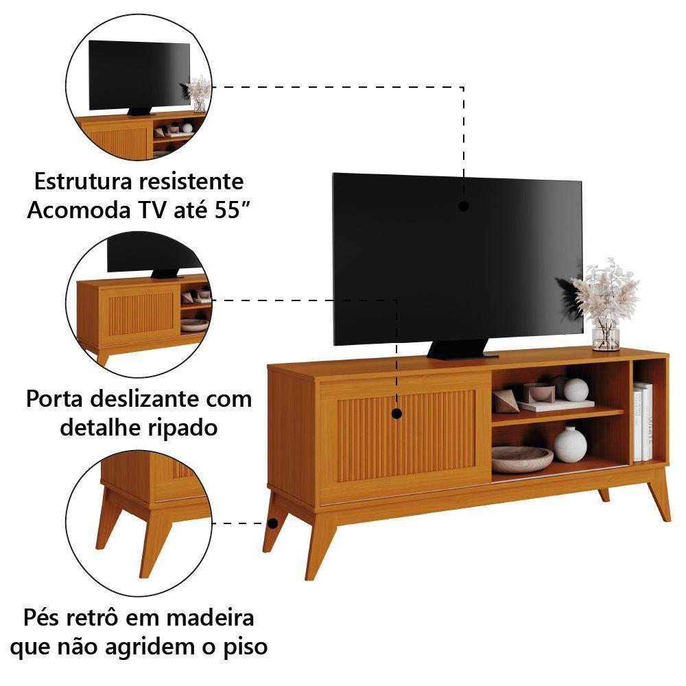 Rack Bancada Para Tv Até 55 Polegadas 1,36m Ripado Impressão 3d 1 Porta Cedro Aruba Edn Cedro - 3
