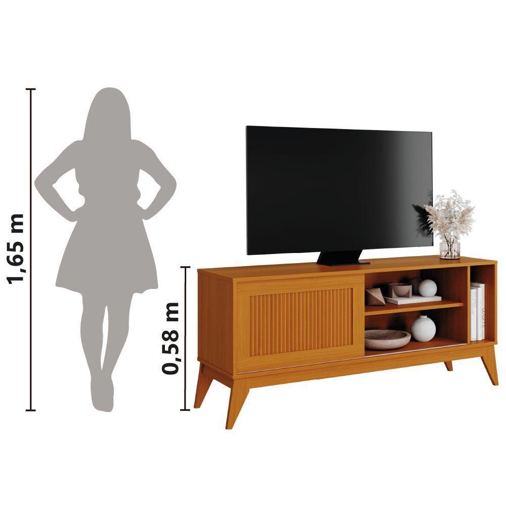 Rack Bancada Para Tv Até 55 Polegadas 1,36m Ripado Impressão 3d 1 Porta Cedro Aruba Edn Cedro - 5