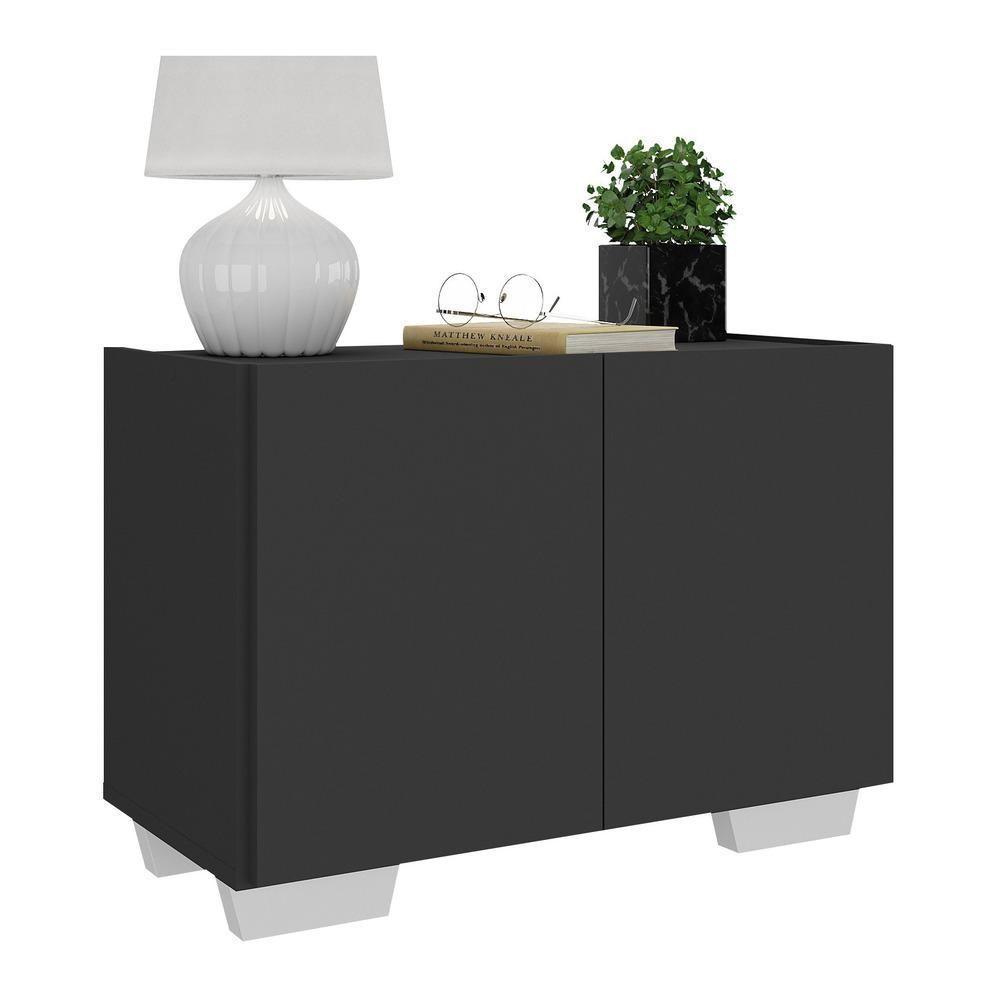 Mesa De Cabeceira Com Pés 2 Portas Multimóveis Mp4134 Preta/branca Preto/branco - 1