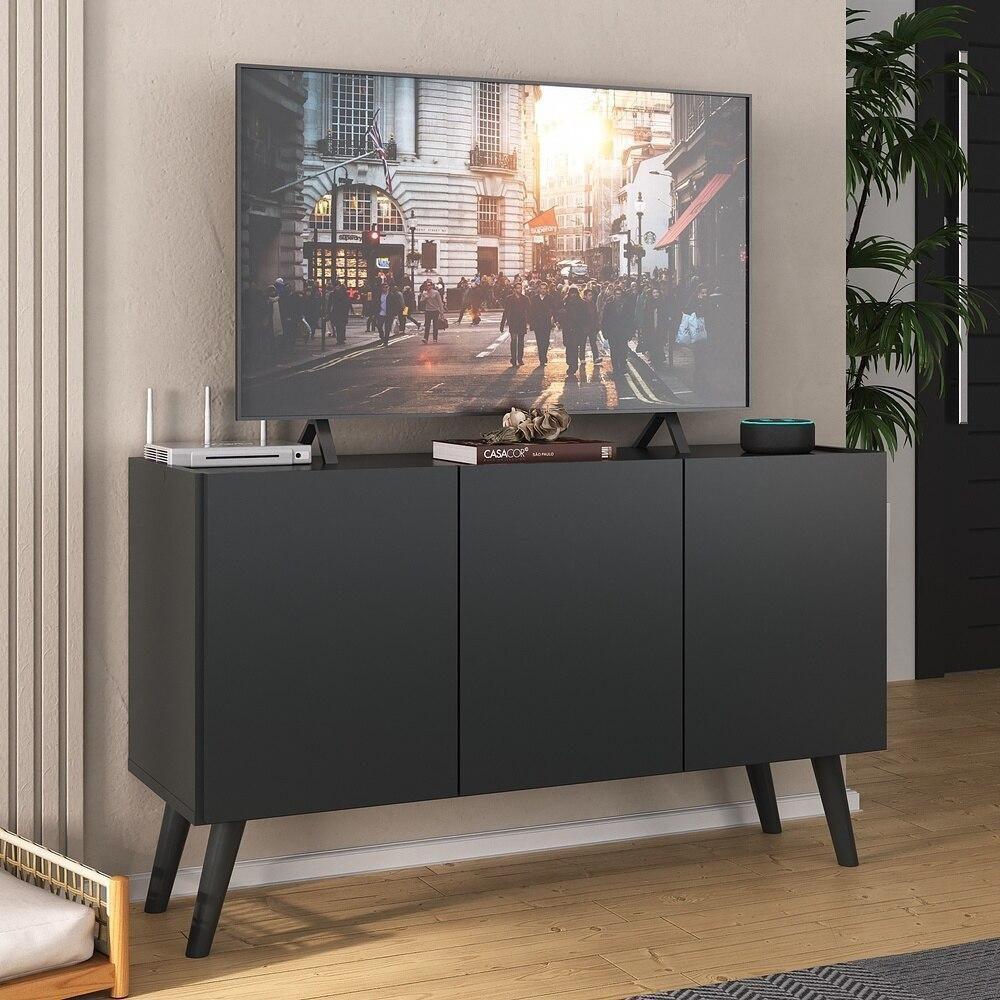 Rack Retrô Para Tv Até 32 Polegadas Com 3 Portas Multimóveis Mp1067 Preto Preto - 2