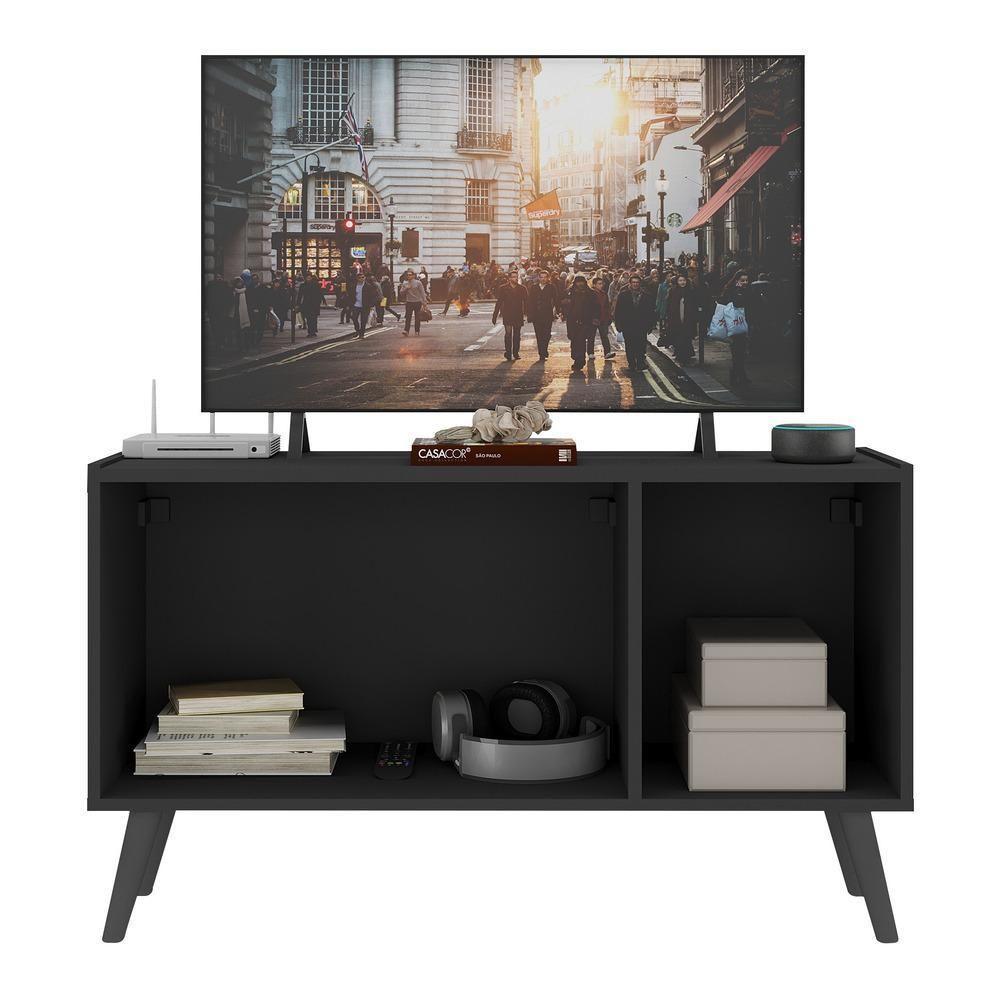 Rack Retrô Para Tv Até 32 Polegadas Com 3 Portas Multimóveis Mp1067 Preto Preto - 3