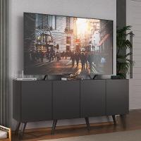 Rack Retrô Para Tv Até 50 Polegadas Com 4 Portas Multimóveis Mp1071 Preto Preto - 2