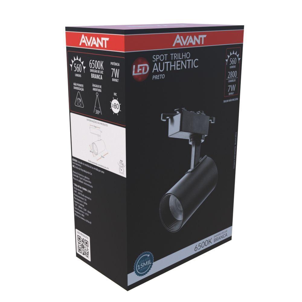 Spot P/ Trilho Authentic Preto 7w Branco 6500k - 1