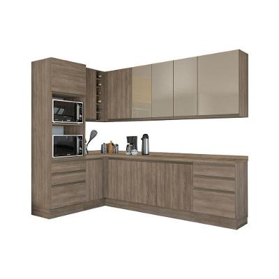 Cozinha Modulada Kappesberg Maxxi 13pçs 4 Armários 4 Balcões 1 Paneleiro 4 Complementos C13P03 Nogal
