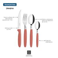 Faqueiro Ipanema Com Lâminas Em Aço Inox E Cabos De Polipropileno Goiaba Com Pote Plástic