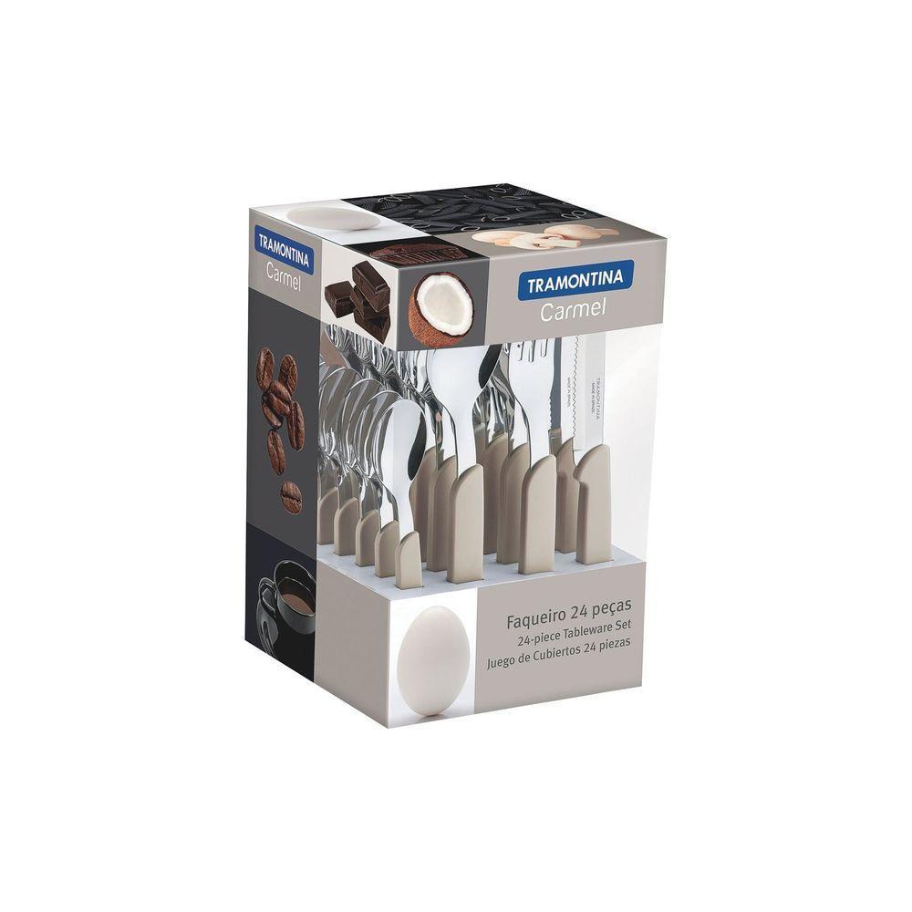 Faqueiro Carmel Com Lâminas Em Aço Inox E Cabos De Polipropileno Natural Médio 24 Peças - 3