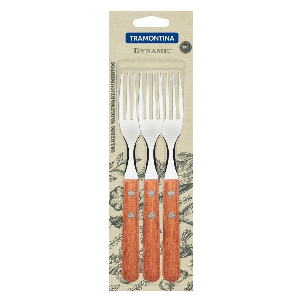 Conjunto De Garfos De Mesa Dynamic Com Lâminas Em Aço Inox E Cabos De Madeira Natural 3 P - 2