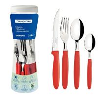 Faqueiro Ipanema Lâminas Aço Inox Cabos De Polipropileno Vermelho Com Pote Plástico 24pçs - 1