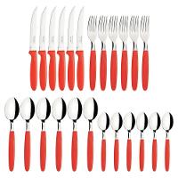 Faqueiro Ipanema Lâminas Aço Inox Cabos De Polipropileno Vermelho Com Pote Plástico 24pçs - 3