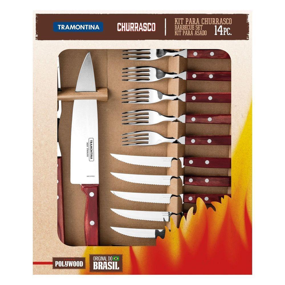 Kit Para Churrasco Tramontina Em Aço Inox Com Cabo Vermelho Polywood 14 Peças Tramontina - 2