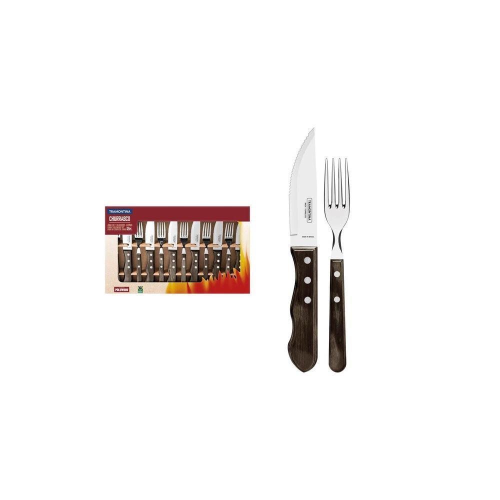 Jogo De Talheres Para Churrasco Jumbo Em Aço Inox Com Cabo Castanho Polywood 12 Peças - 1