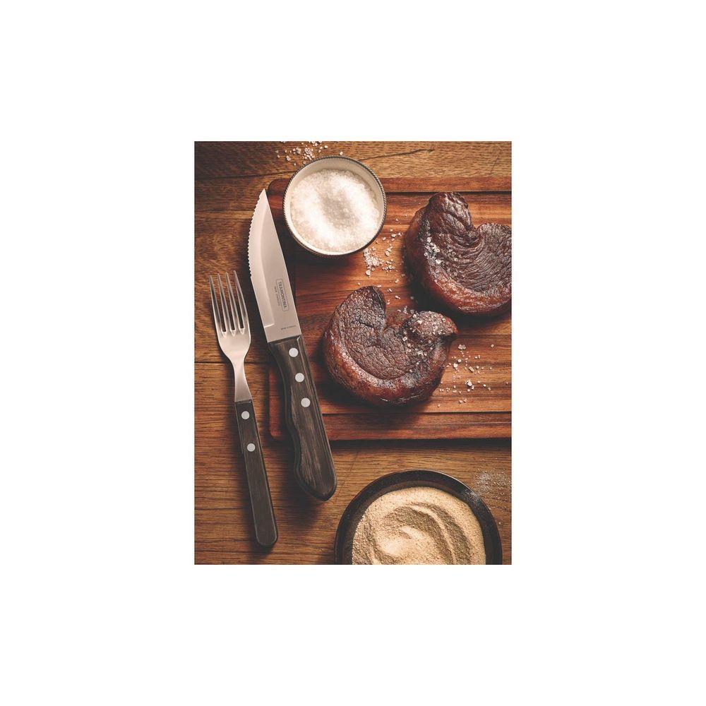Jogo De Talheres Para Churrasco Jumbo Em Aço Inox Com Cabo Castanho Polywood 12 Peças - 3