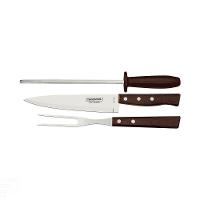 Jogo Para Churrasco Em Aço Inox Com Cabo Marrom Madeira E Polipropileno 3 Peças - 1